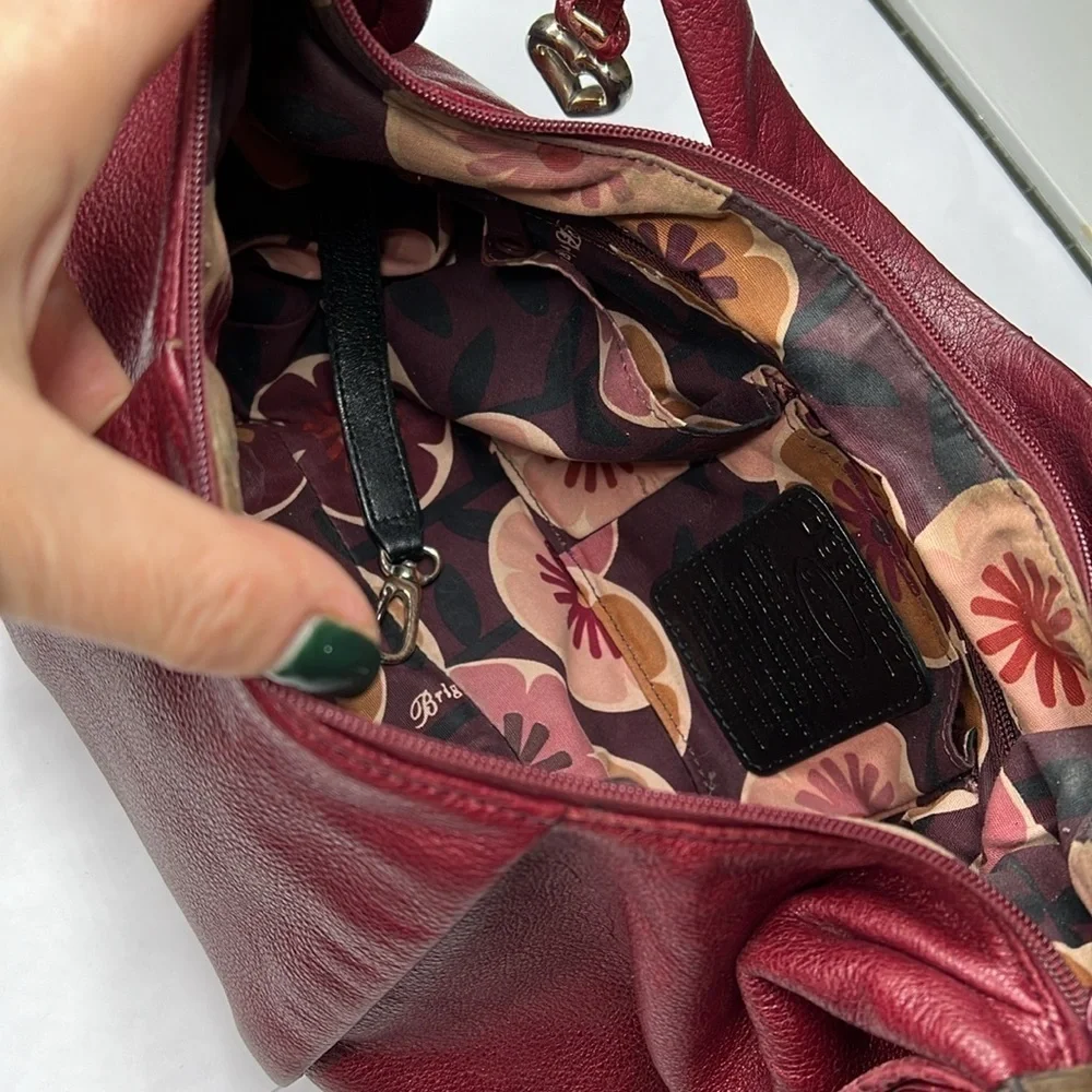Brighton Burgundy Red Leather Hobo Zipper Shoulder Bag - Picture 7 of 11